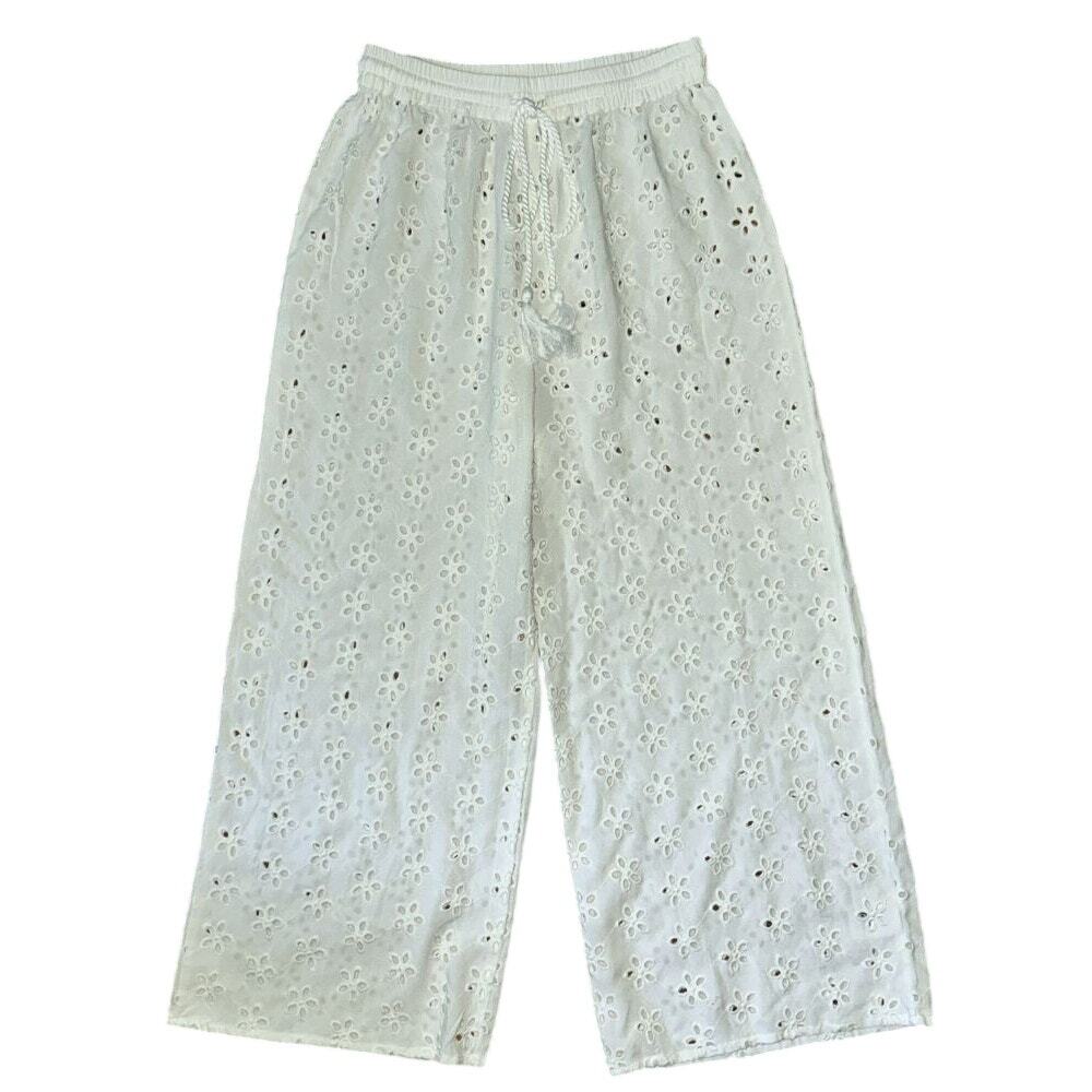 Salty Lemon Eyelet Embroidered Swim Beach Cover-Up White Pants Medium